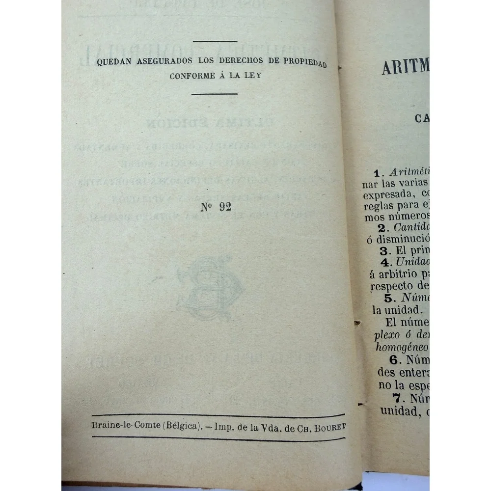 1905 Catecismo de Aritmetica Comercial P. Jose de Urcullu Antique Spanish Book